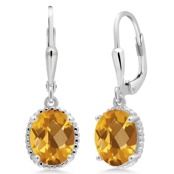 925 Sterling Silver with 3.30 Cttw Madeira Citrine Oval Leverback Earrings